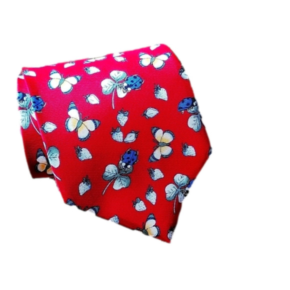 Leidenfalter 100% silk Repp berry lady bug clover blue red unisex necktie - Picture 1 of 12